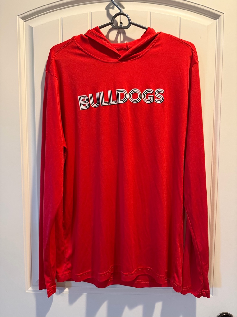 Bulldogs Red with Black Wording Long Sleeve Hooded Dri-Fit Tee Large